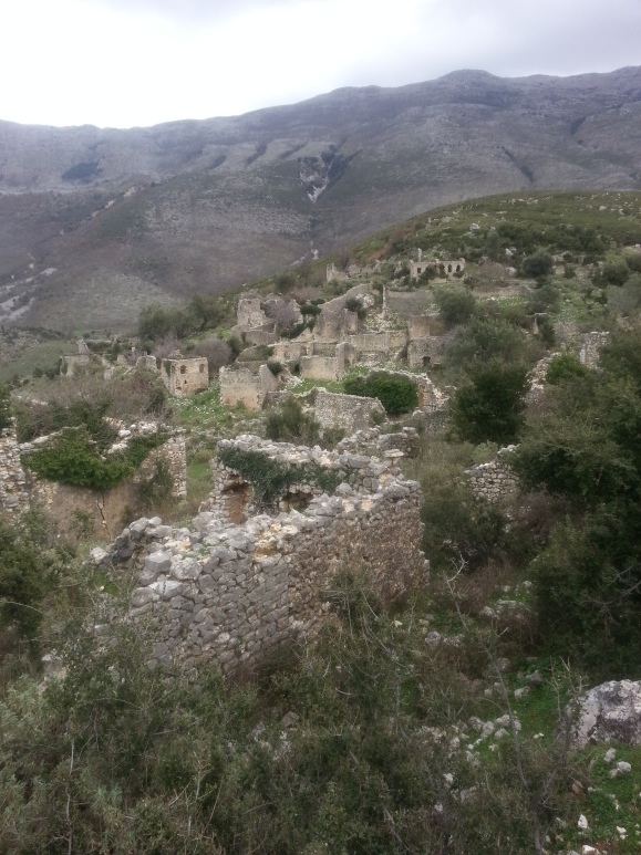 The ruins of Tragjas, March 2013. The gully on the mountainside in the far distance is apparently where Sapling 7 crashed 
